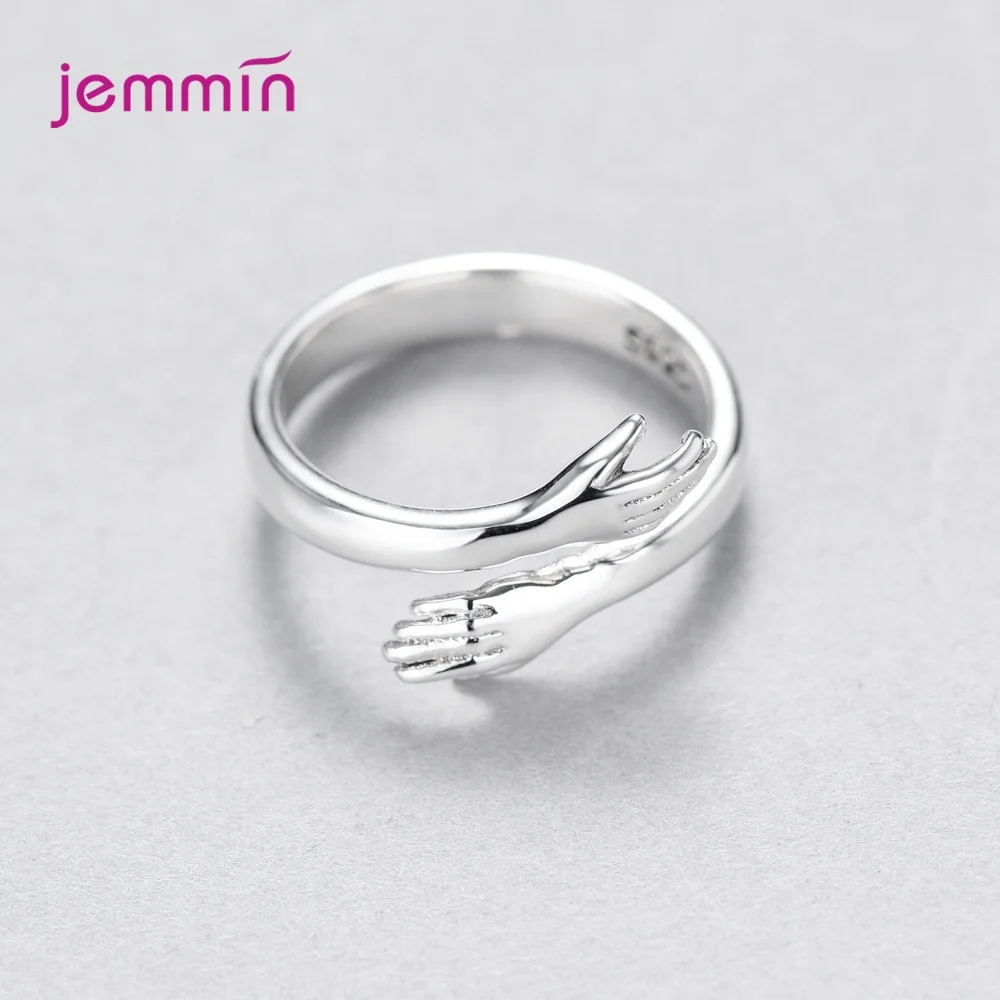 Exquisite 100% 925 Silver  Hugging Hands Rings for Lovers' Engagement Wedding Jewelry Open Finger Rings for Women Femme