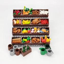 City Food Accessories Building Blocks Tableware Fish Bread Carrot Vegetables Fruits Basket Street View Parts Friends Bricks Toys