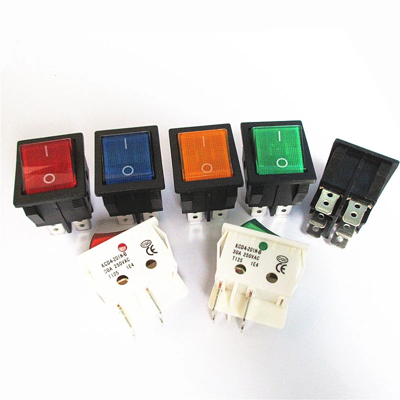 KCD4 Latching Rocker Switch Ship Type Power Switch 4Pins With Light 30A Electric Welding Machine Switch ON-OFF30x22 High Current