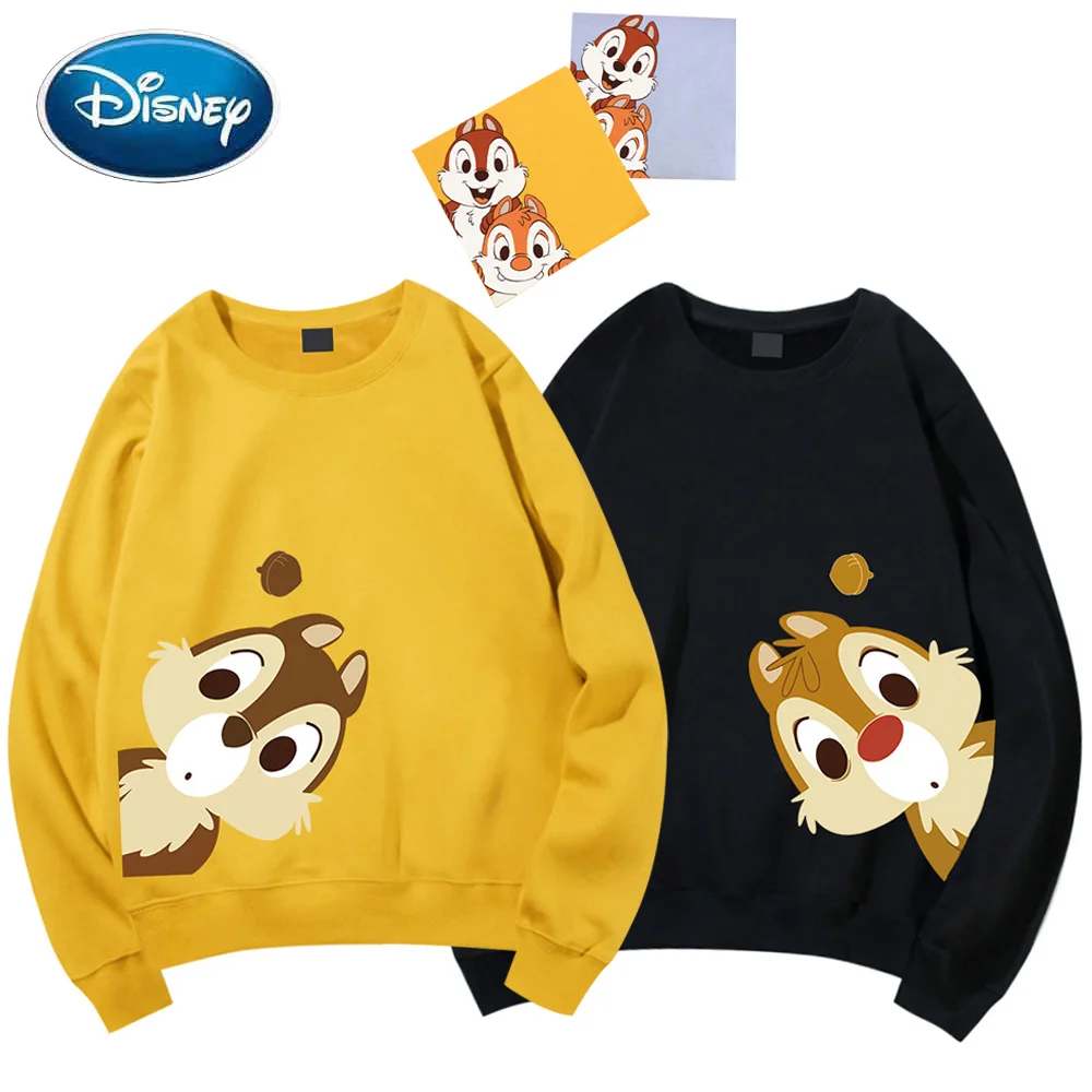 Disney Sweatshirt Chip \'n Dale Cartoon Print O-Neck Pullover Fashion Couples Unisex Women Long Sleeve Loose Tops 6 Colors Female