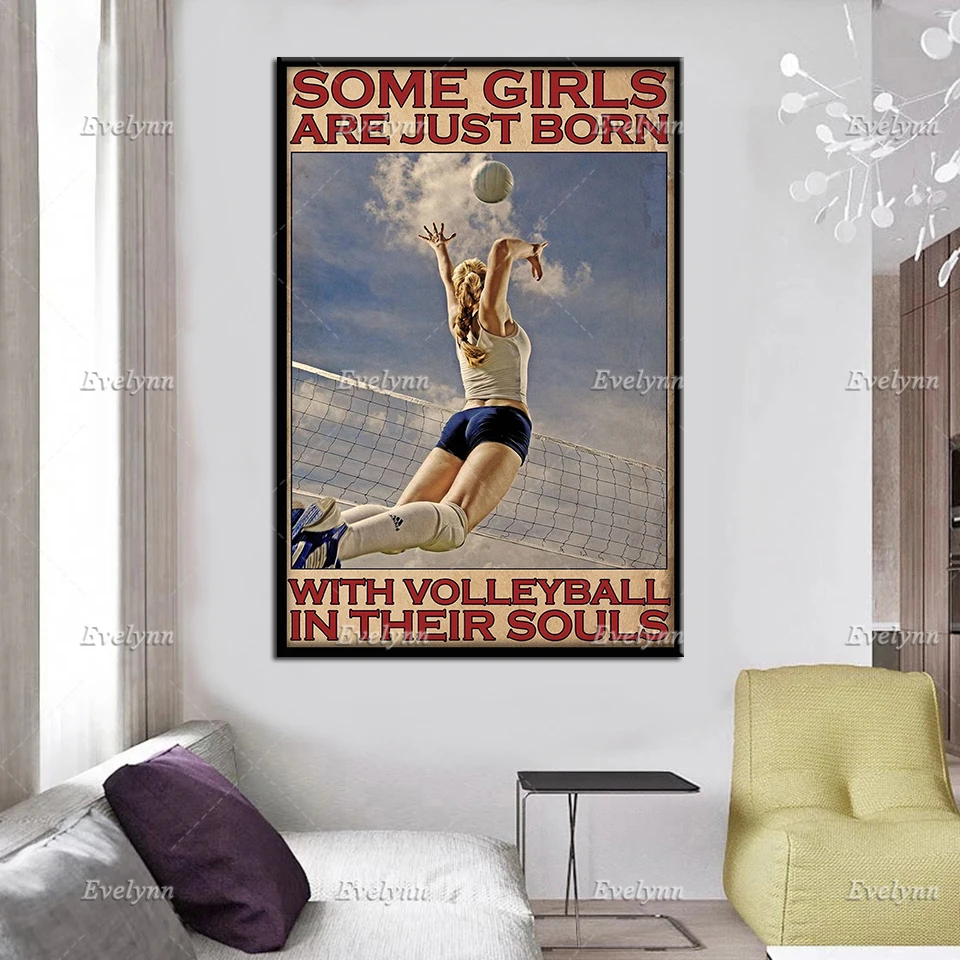 Volleyball Lovers Retro Poster Some Girls Are Just Born With Volleyball Poster Wall Art Prints Home Decor Canvas Unique Gift