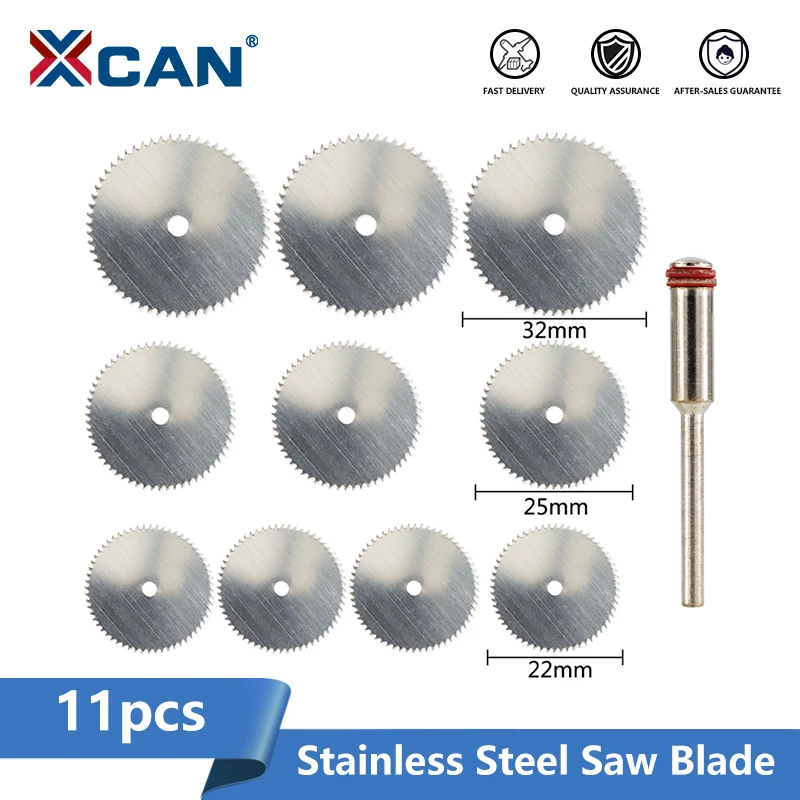 XCAN Lưỡi Cưa 11 Chiếc Mini Thép Không Gỉ Lưỡi Cưa Với Mandrel Gỗ Cắt Kim Loại Dụng Cụ Đĩa Cưa Đĩa dụng Cụ Làm Rau Cau