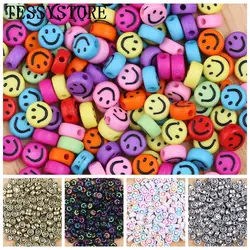 100pcs/lot 4*7mm Smile Face Acrylic Spacer Beads Oval Shape Beads For Jewelry Making DIY Bracelet Necklace Accessories