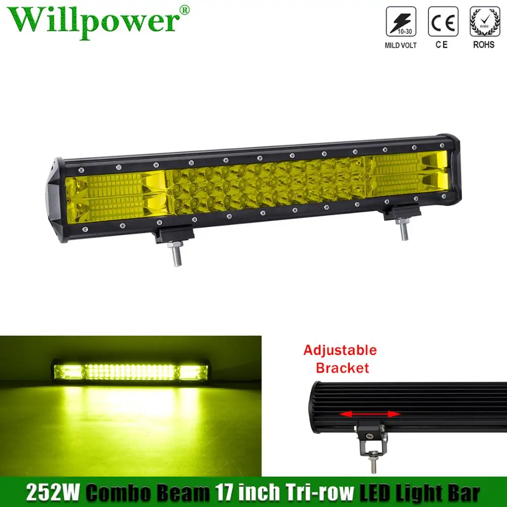 

Offroad Car Bullbar 3 Row 252W 18" Yellow Light LED Light Bar 4x4 Truck UTV ATV Pickup SUV Spot Flood Driving Fog Lamp