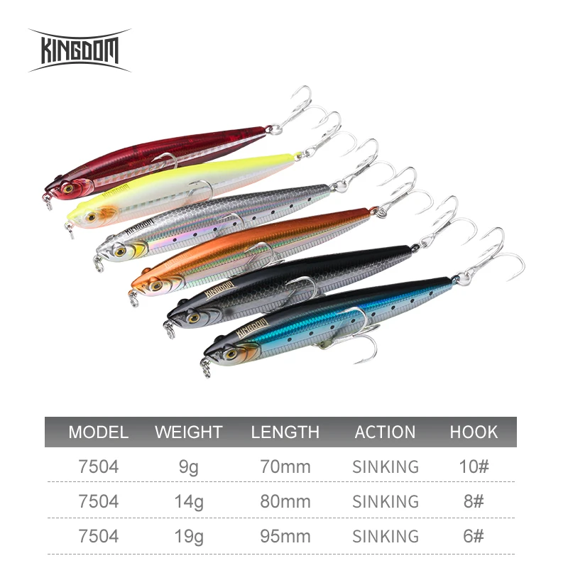 Kingdom New Sea Fishing Lure Sinking High Quality Pencil Lure 80mm 95mm Artificial Hard Bait Good Action Wobblers Fishing Tackle