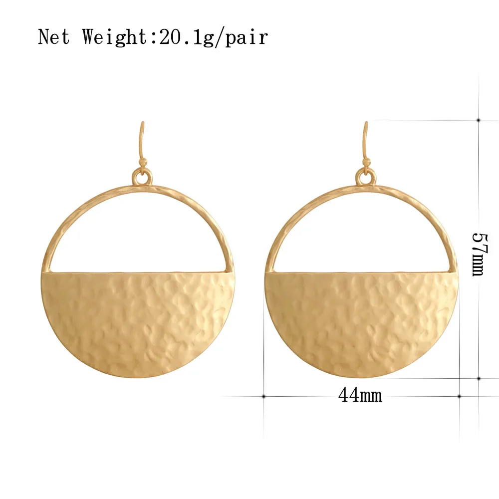 Semi Hollow Round Drop Earrings for Women Statement Geometric Round Gold Silver Color Jewelry