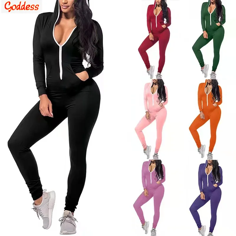 New Women's Yoga Romper V-neck Hooded Long-Sleeved Sports Romper A Bodybuilding Romper