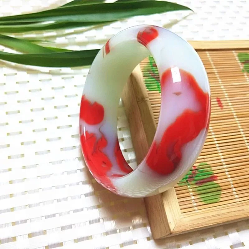 Natural Xinjiang Chicken Blood Jade Bracelet Women's Genuine Jade Widened and Thickened Fashion Versatile Bracelet Jewelry