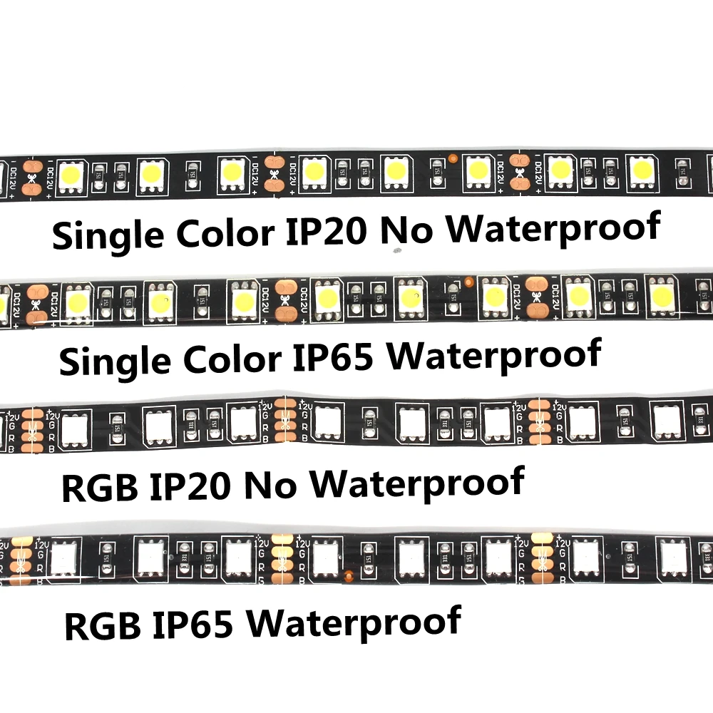 1M 2M 3M  5M 5050 LED Strip Light Black PCB Board 60LED/Meter Input 12V Safe Tape BSOD DIY RGB Flexible Led Line 3M Sticker