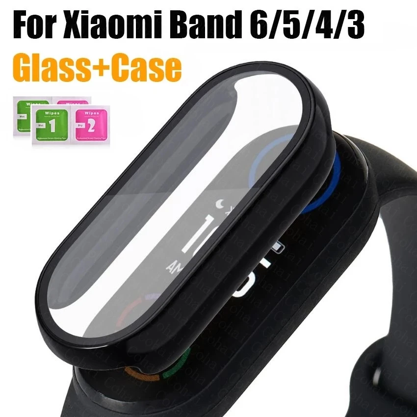 

9D Film Glass For Xiaomi Mi band 4 5 6 3 Screen Protector Case+Film For Miband 6 5 Smart Watchband Full Protective Cover Case