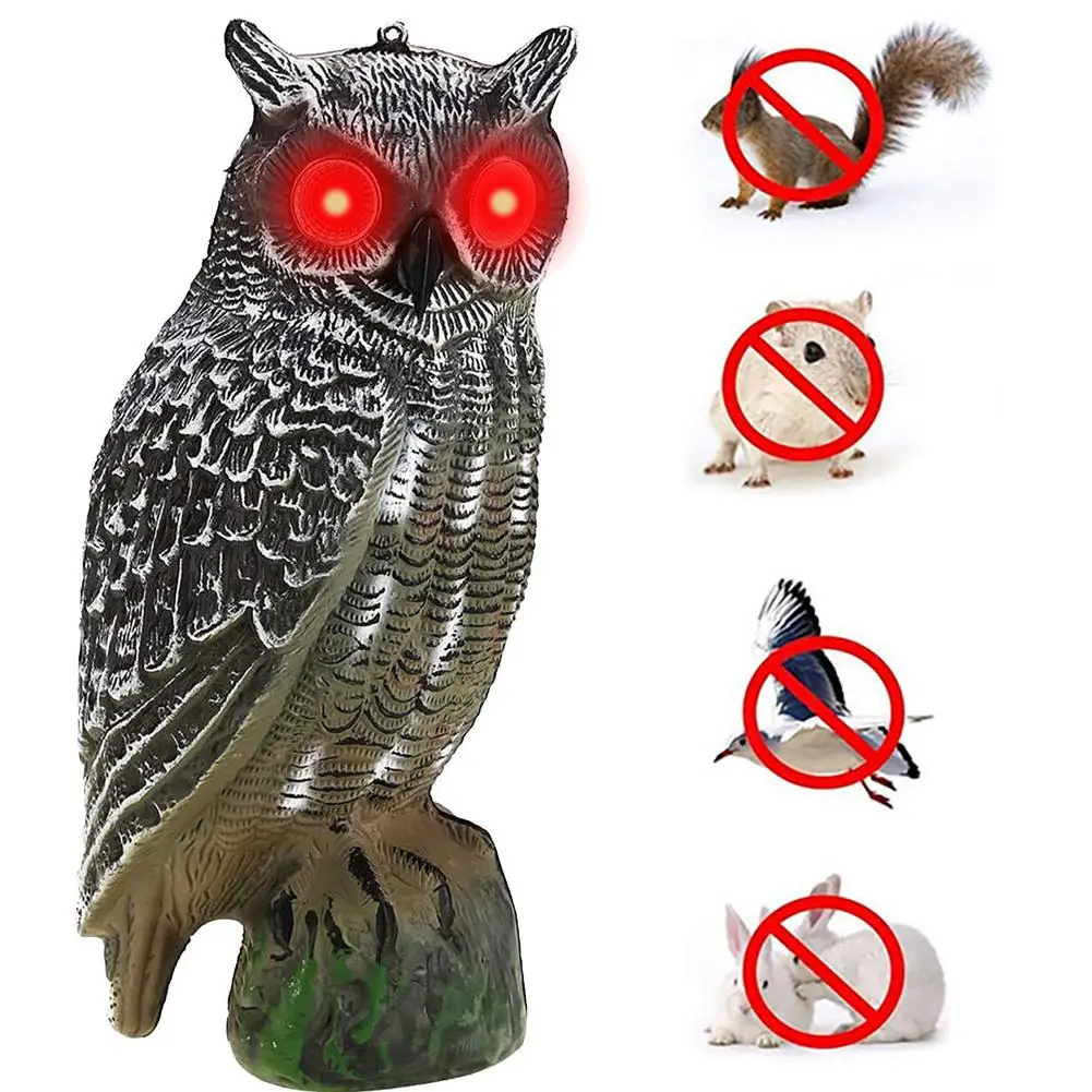 Simulation Solar Power OWL To Scare Birds Scarecrow Fake Horned Owl Decoy Panel Bird Scarecrow Fake Horned Owl Garden Protectors