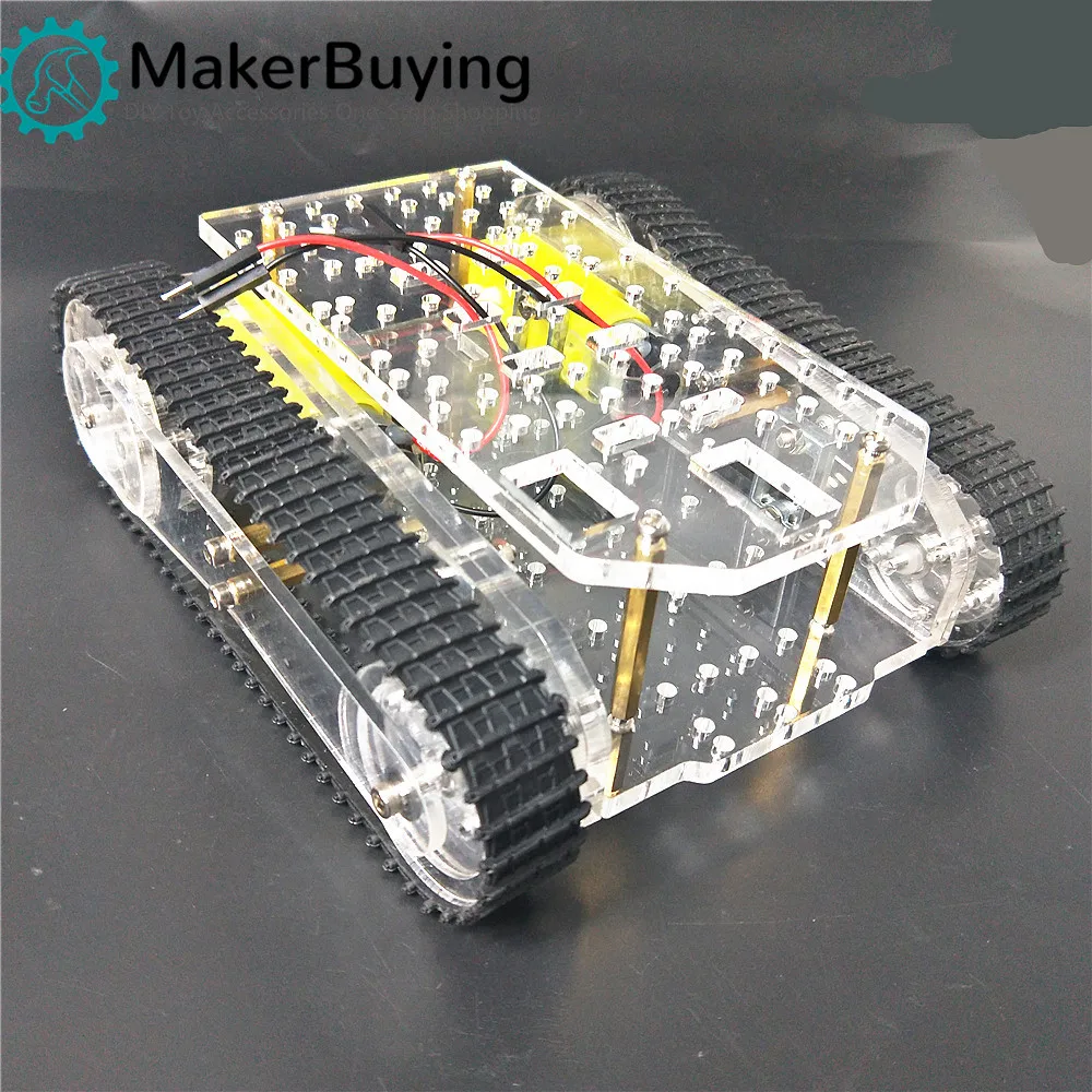 Chasis de tanque de Robot acrílico R4 transparente, fabricación CNC, plataforma hermosa para arduino