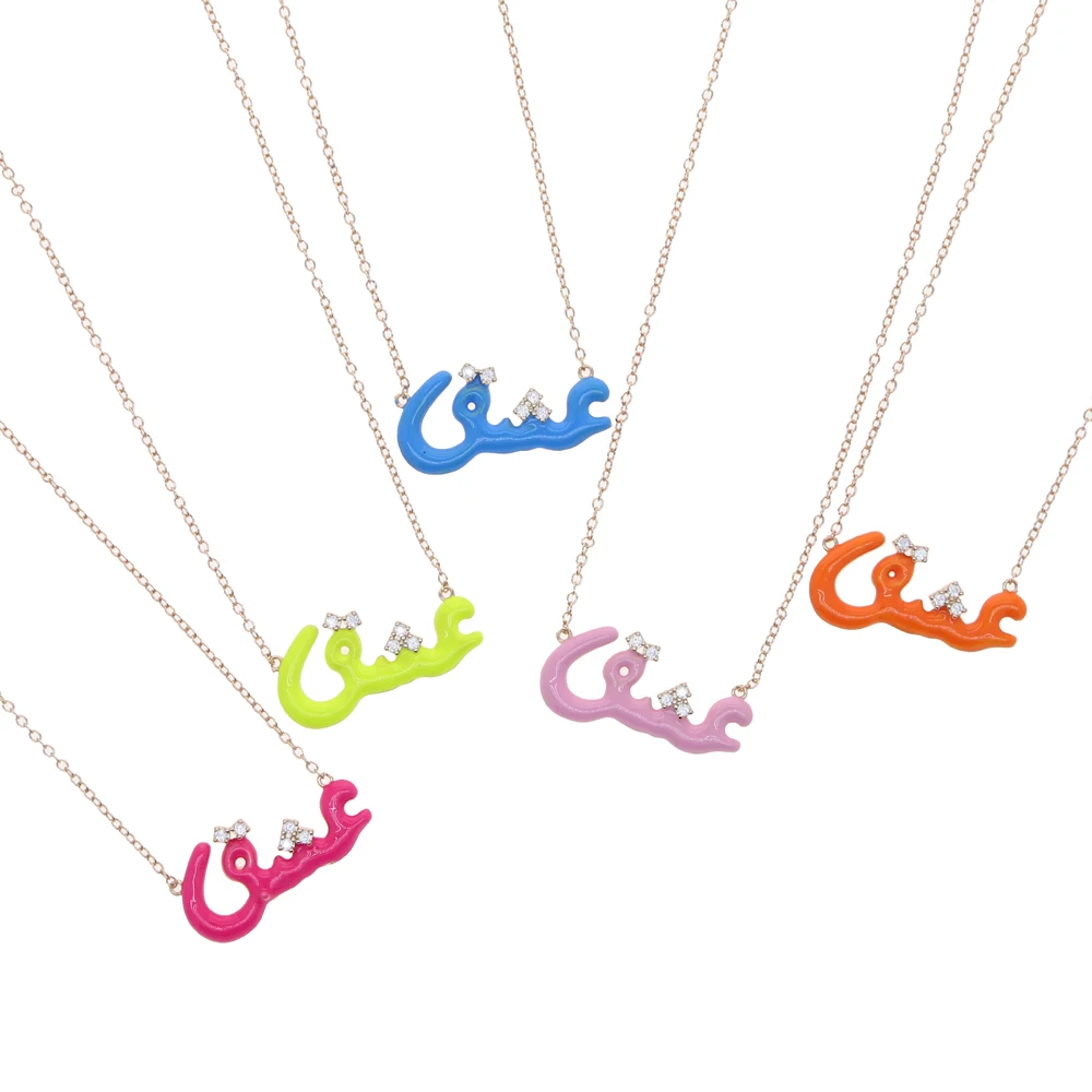 Arabic Word Letter Pendant Necklace Rose Gold Color Candy Colorful Enamel 2021 Fashion Women Girl Chorker Chains