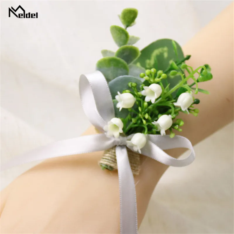 Meldel Wrist Corsage and Boutonniere Lily of the Valley Girl Bracelet White Green Convallaria Plant Forest Style Wedding Corsage