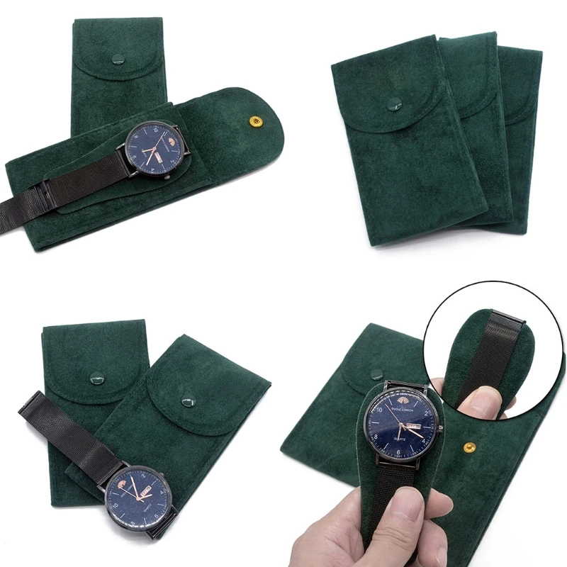 Watch Pouch Flannelette Fabric Watch Bag Durable Travel Pouch Case Buckle Design Not Easy to Fall Off Protect Your Watch