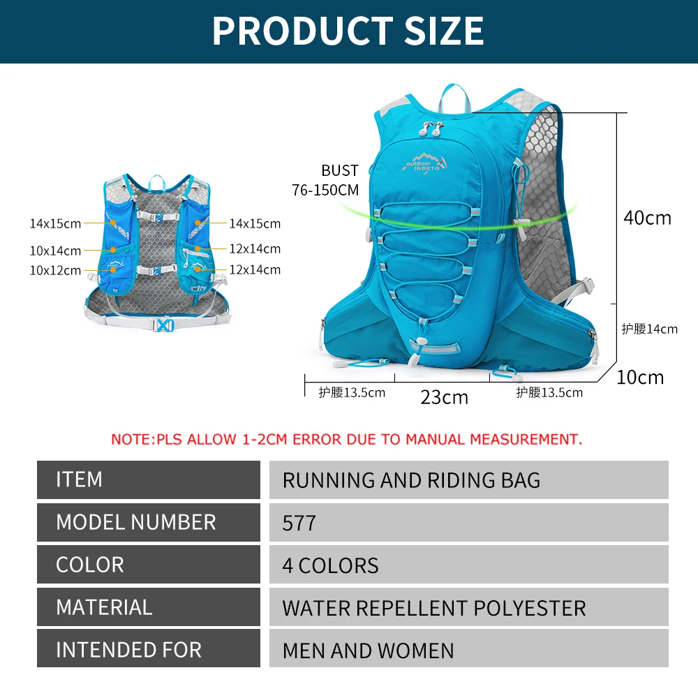 INOXTO-Mochila portátil impermeable para bicicleta, 10 litros, bolsa de agua, adecuada para deportes al aire libre, montañismo, senderismo, hidratación