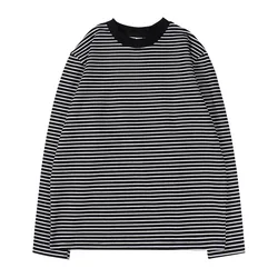 Gyn-Tw003 Heavy Weight Men Black White Striped T-Shirt Casual Simple Classic O-Neck Thicken Cotton Daily Long Sleeve Couple Tees