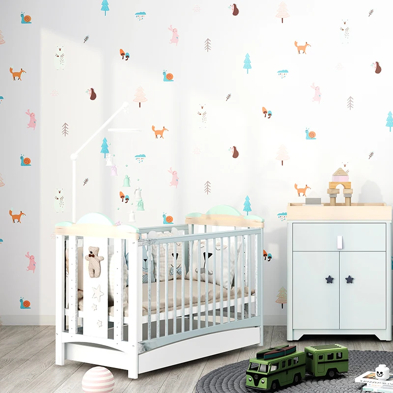 Cute Cartoon Animal Pink Wall Papers Home Decor for Girls Bedroom Beige Blue Children Boy Room Non Woven Wallpaper for Walls