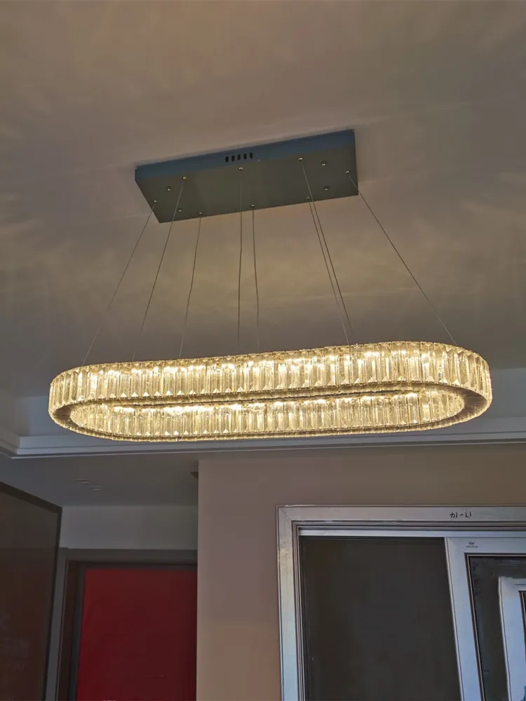 Imagem -03 - Lustre Oval Moderno de Suspenso Cromado Dourado para Sala de Jantar Iluminação Nórdica de Luxo k9 Cristal Lâmpada Regulável Aço Inoxidável