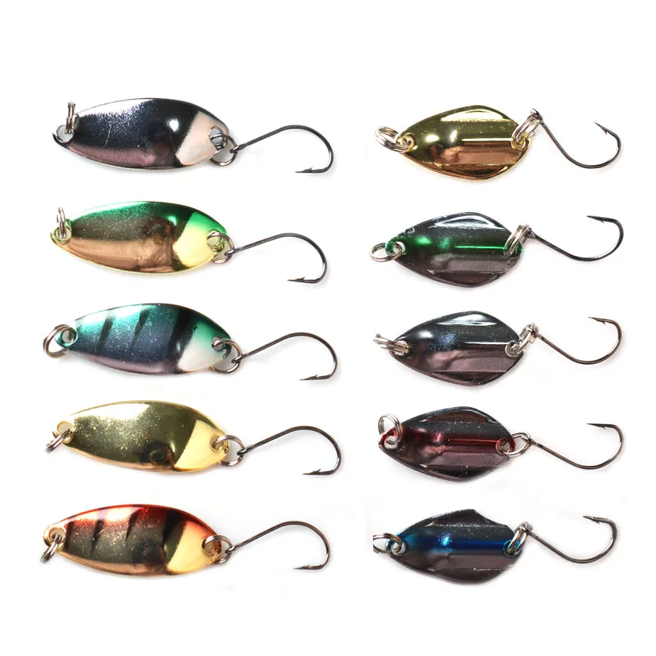 TOMA 10PCS Metal Spoon Baits Fishing Spinner Metal Lure Trout Spoon 2.5g 3.0g Wobbler Artificial Spoon Mini Fishing Bait