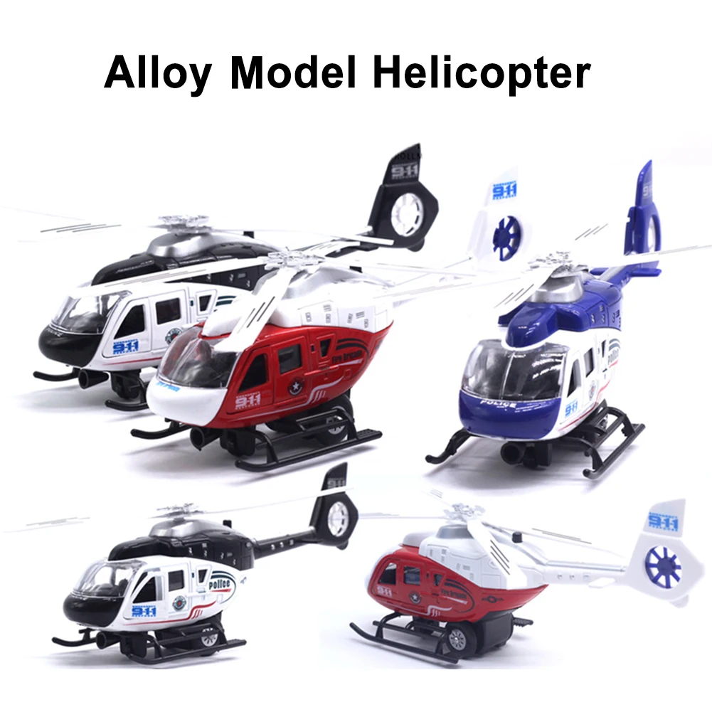 Realistic Police Helicopter Plane Pull Back LED Music Model Kids Toy Collection Music Lighting Table Decor