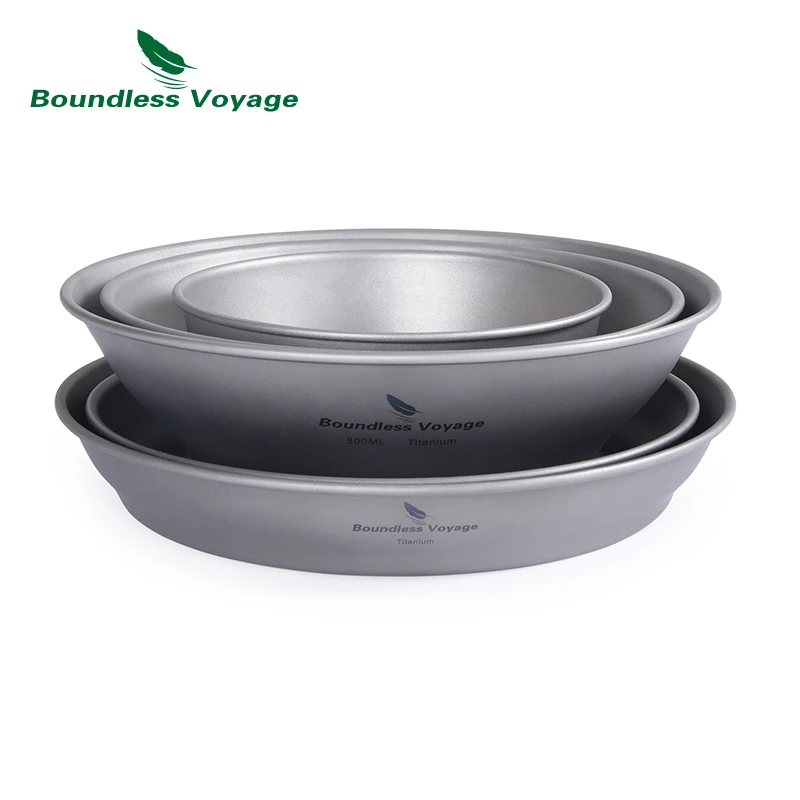 Boundless Voyage Titanium Plates Bowls Dinner Set Outdoor Camping Travel Dishes Lightweight Metal Tableware Kitchen Dinnerware