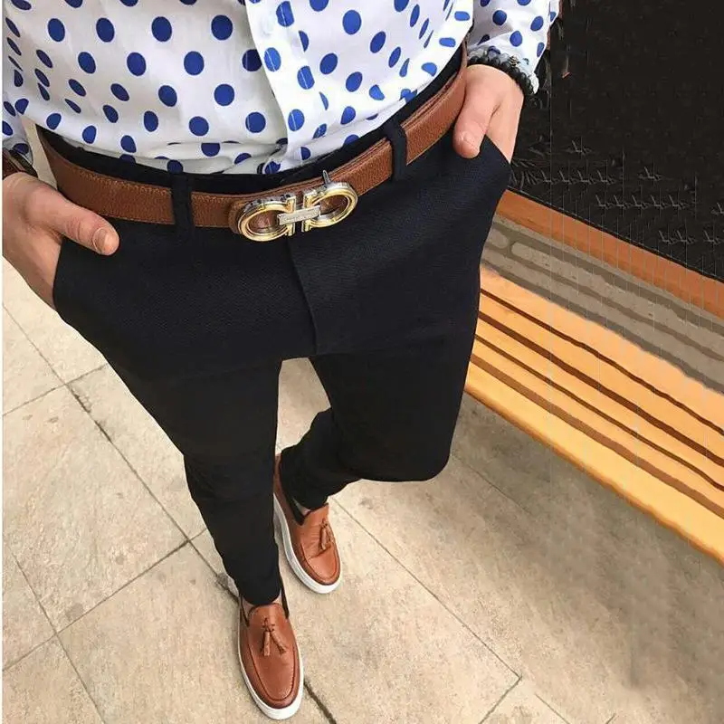 Men's Fashion Casual Pants Social Business Slim Fit Tight Long Trousers Elasticity Formal Office Suit Dress Streetwear Clothing