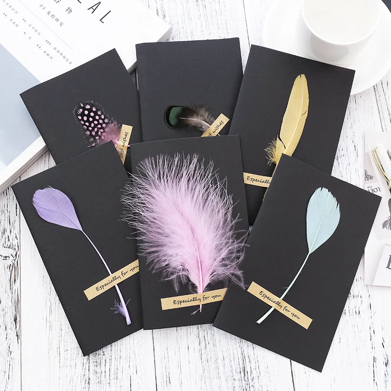 1pc Black High-grade Stereoscopic card envelope True feathers greeting card invitation holding thanks you cards kawaii