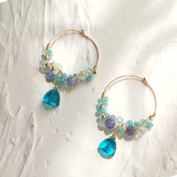 Lii Ji Tanzanite Amazonite Aquamarine Apatite Austrian Crystal 14K Gold Filled Hoop Earrings Handmade Jewelry For Women Gift