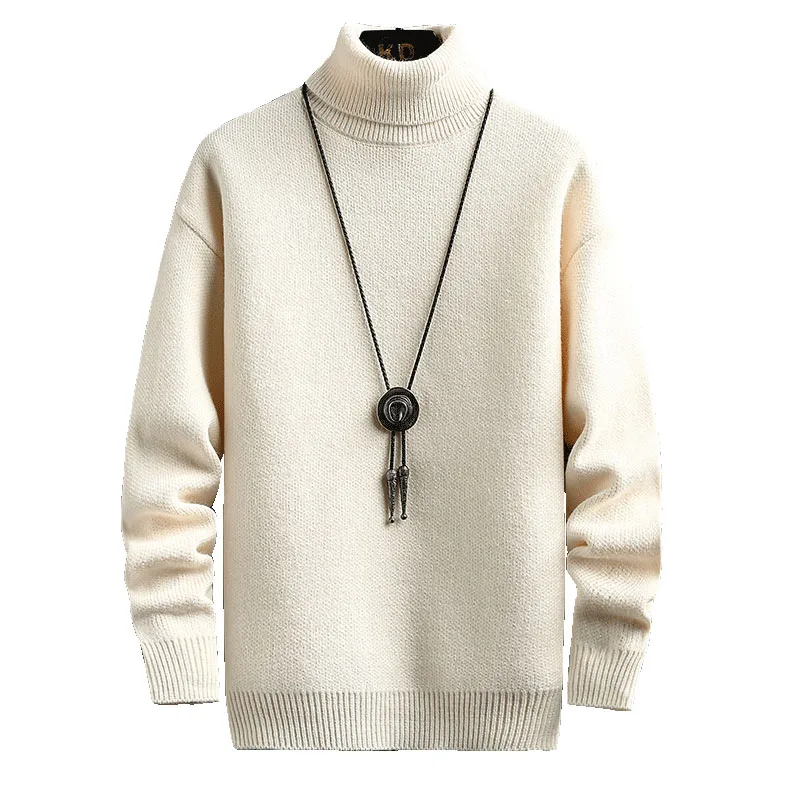 

2021 Winter Men White Turtleneck Sweater Men Casual Basic Solid Color Warm Pullovers Male New Fashion Sweaters