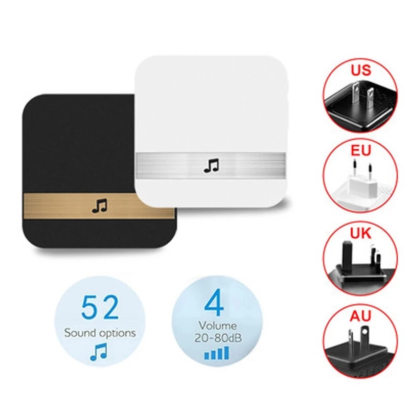 AC 90-260V Smart Indoor Doorbell Chime Wireless 300M Door Bell US EU AU UK Plug App Control For EKEN V5 V6 V7 M3