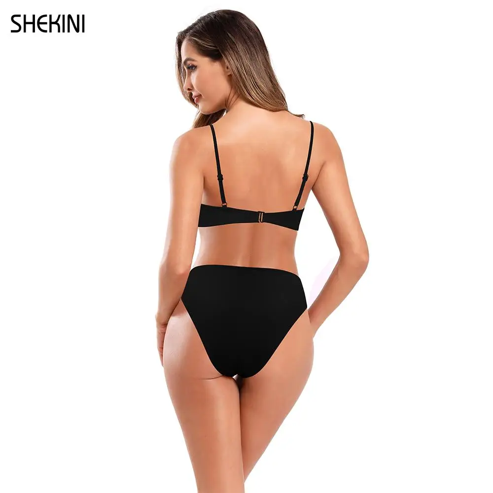 SHEKINI frauen Spaghetti Riemen Bikini Hohe Taille Unten Ring Geraffte Zwei Stück Badeanzüge V-ausschnitt Einzigartige 2022 Strand Badeanzug