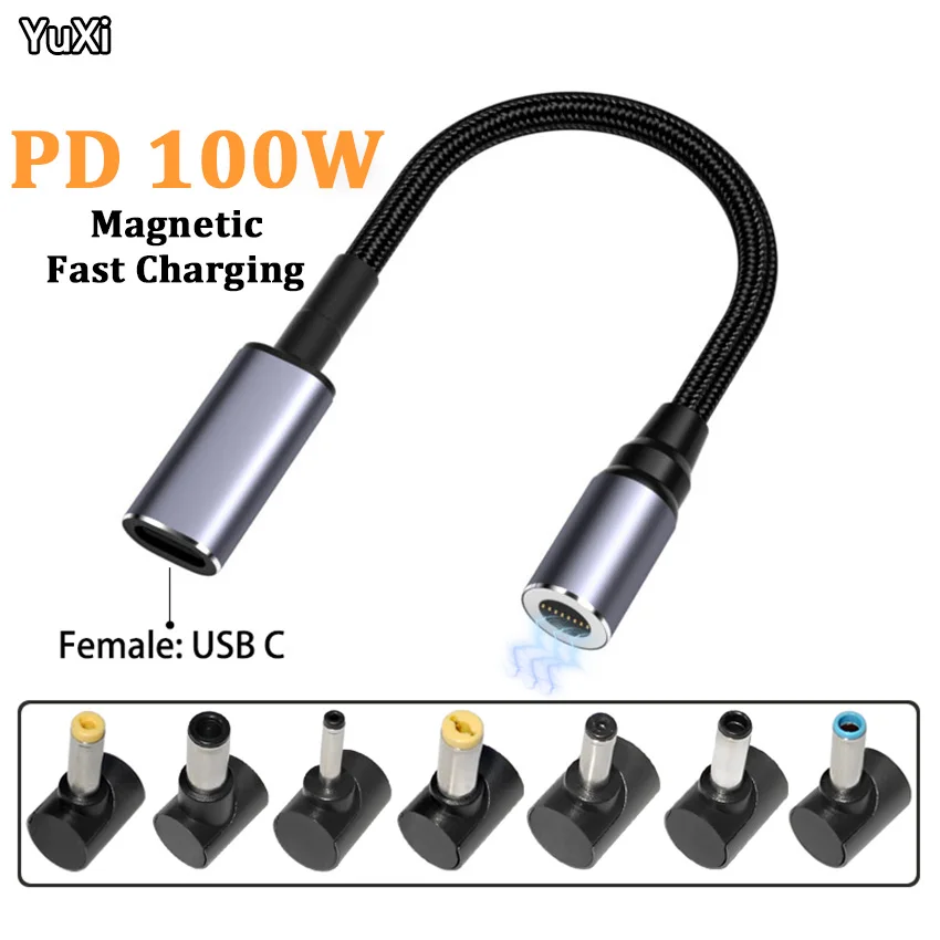 100W USB Type C PD Power Adapter Converter Magnetic Fast Laptop Charging Cable Wire for Asus Hp Lenovo Laptop Charger Connector