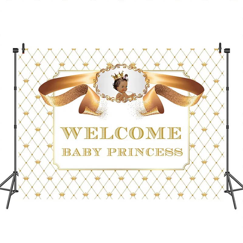 Mocsicka Baby Shower Backdrop Royal Girl Princess Gold Customized Banner Decoration Photography Backdrops Studio Shoots