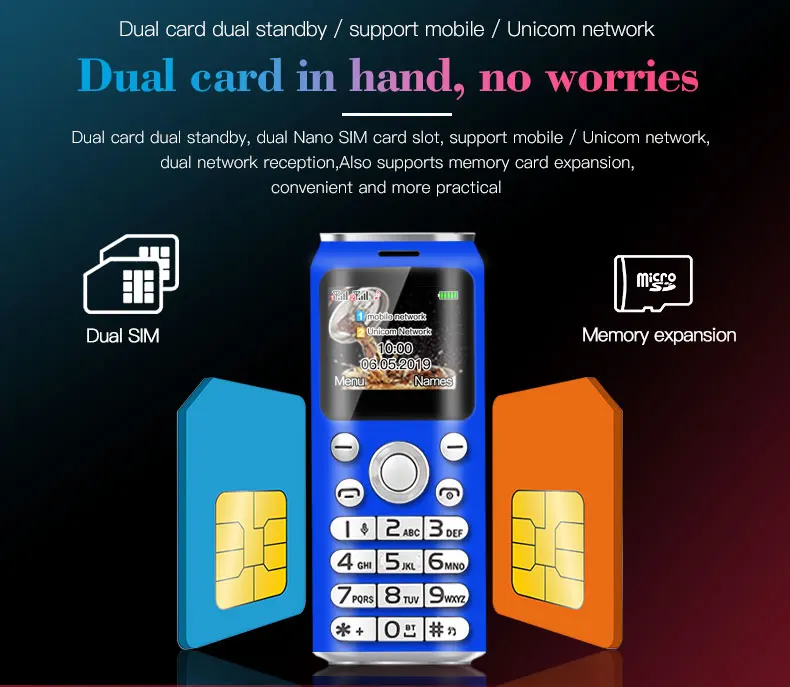 جيب هاتف محمول صغير SATREND K8 1.0 بوصة شكل كولا Telefone MP3 بلوتوث طالب سماعة تسجيل المكالمات هاتف محمول صغير