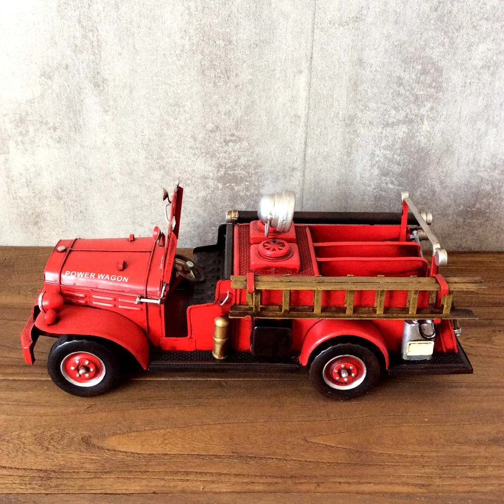 Model-Car-Fire Engine Vintage Ironwork Tin Retrocar Crafts Handmade Collection Handicraft Decor Modelcar Kids Gifts