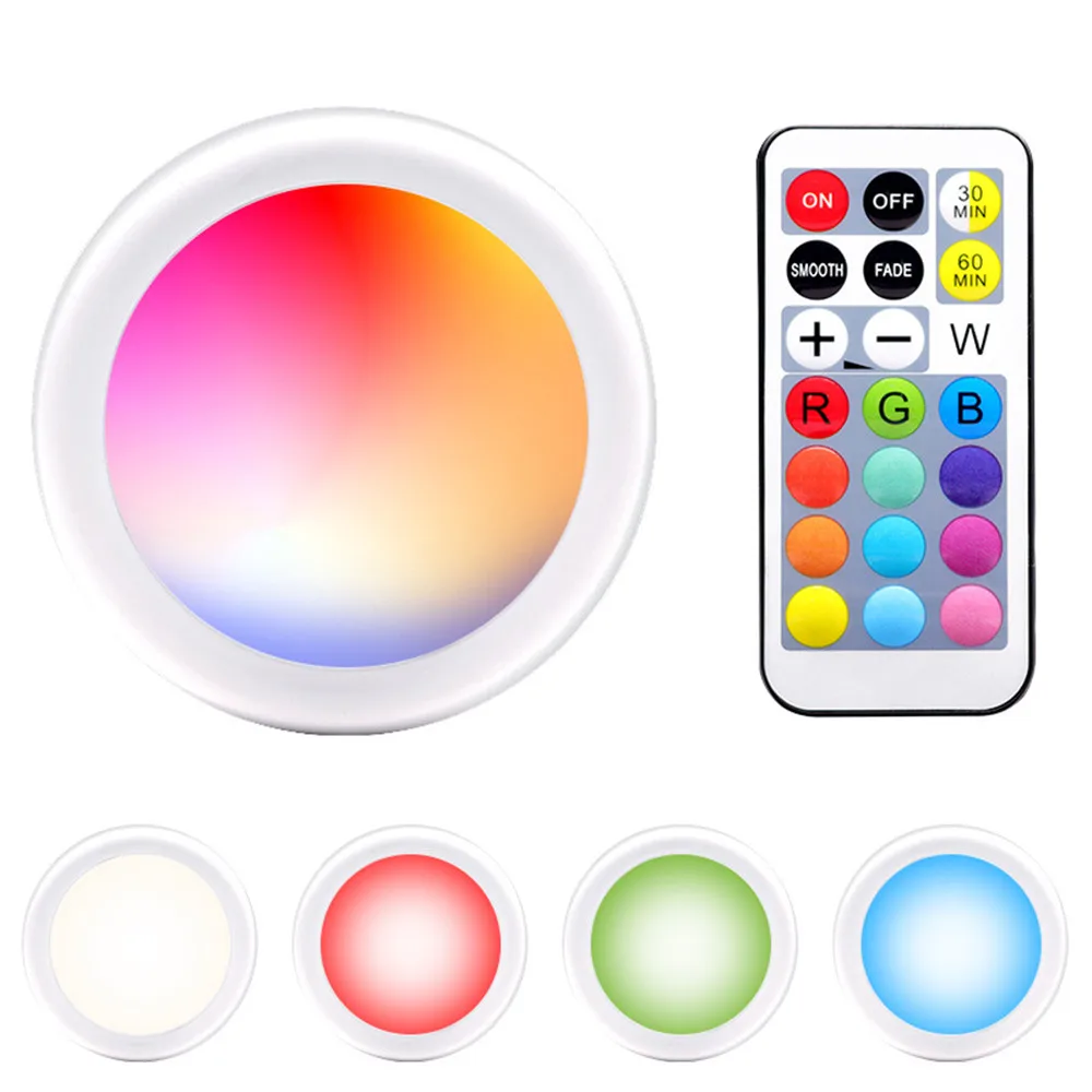 RGB LED Puck Nachtlichter Fernbedienung Dimmbare Unterbauleuchte Batteriebetriebene Kabellose Drucklampe Küche Schrank – Detail 11