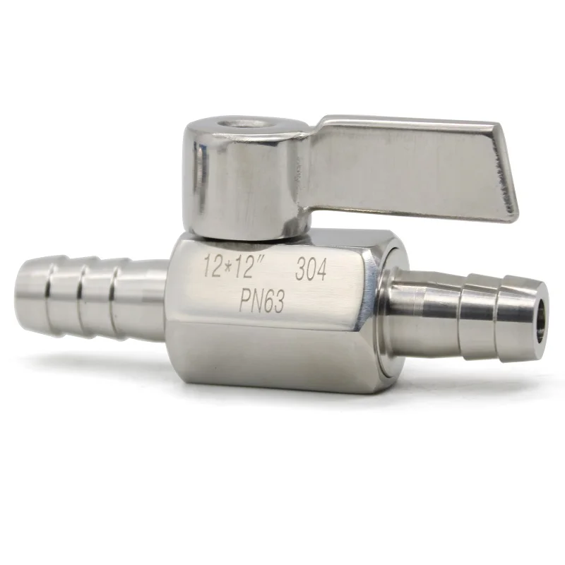 7mm 8mm 10mm 12mm Hose Barb Mini Sanitary Ball Valve Homemade Beer SUS 304 Stainless Steel With Blue Handle