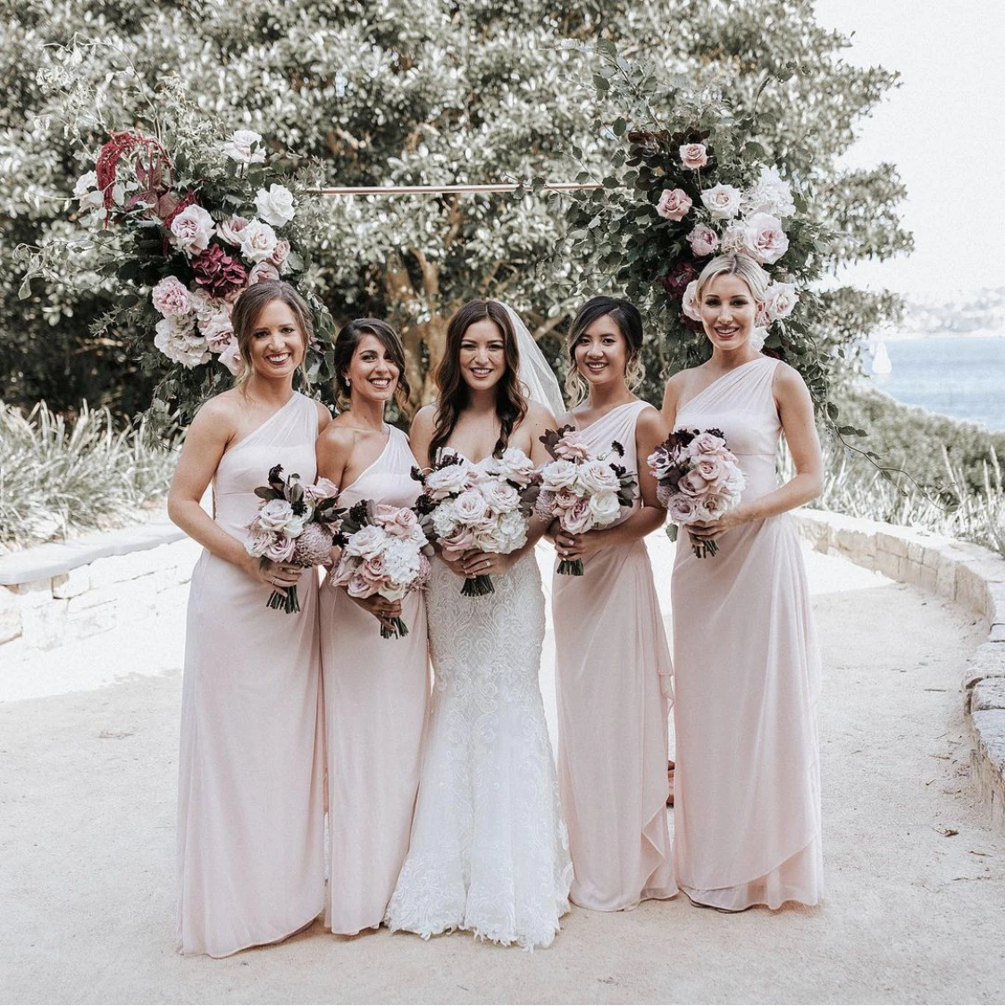 

Dusty Pink Bridesmaid Dresses A-Line One Shoulder Backless Tulle Pleat Floor Length Formal Wedding Party Gowns Custom Made New