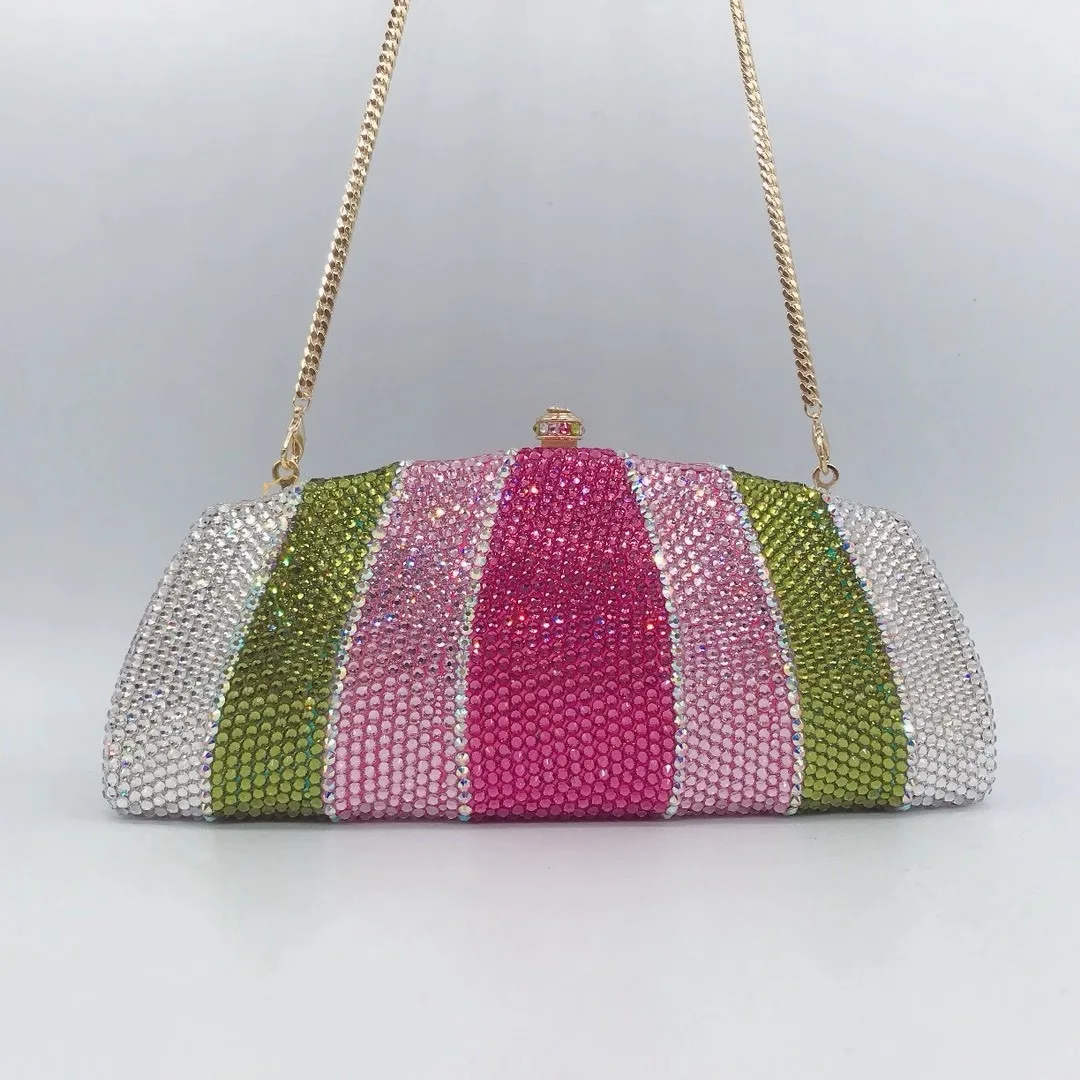 

High Quality White/Green Rhinestone Phone Clutch Bag Full Little Diamond Women Evening Clutches Fashion Elegant Wedding Purse
