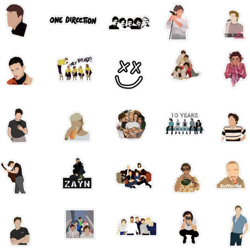 Idol Popularity One Direction Band Graffiti Stickers, Imperméable, Skateboard, Voyage, Valise, Téléphone, Ordinateur portable, Bagages, 10 Pcs, 30