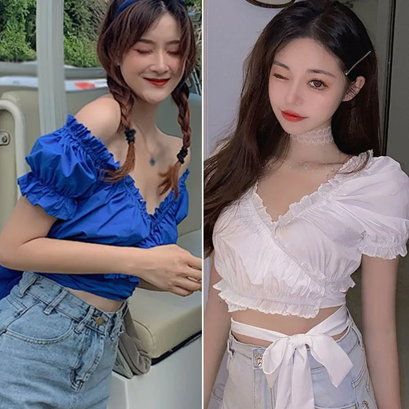 Women's Solid Color V-Neck Sexy Blouses Summer Short Sleeve Ladies Elegant Shirt Tops 2020