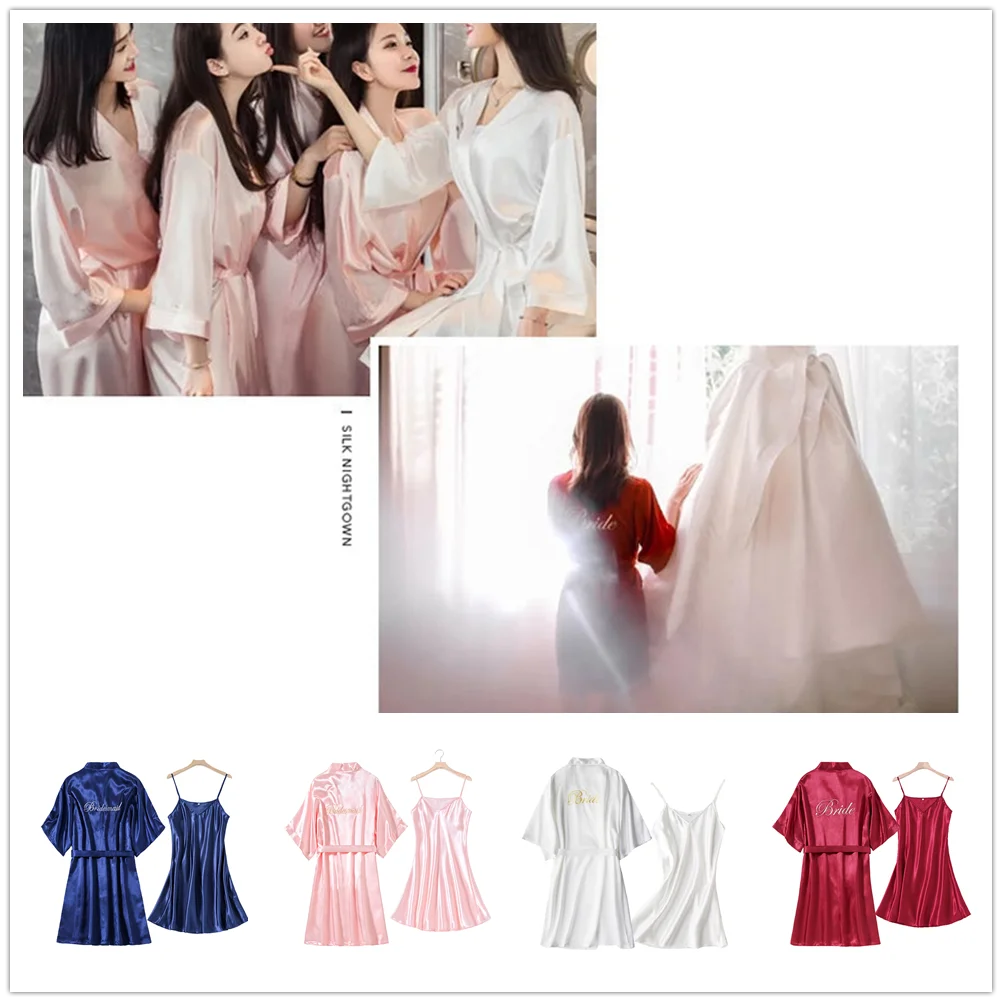 Women Wedding Party Bride Pajama Sleepwear Bridesmaid Night Dress Suits Silk Adult Robe Sets