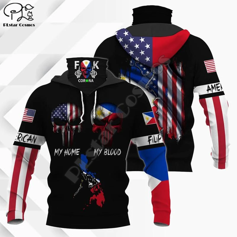 

PLstar Cosmos Skull America Philippines Flag 3D Printed New Fashion Men's Mask Hoodies Winter Casual Windproof Clothing Style-5