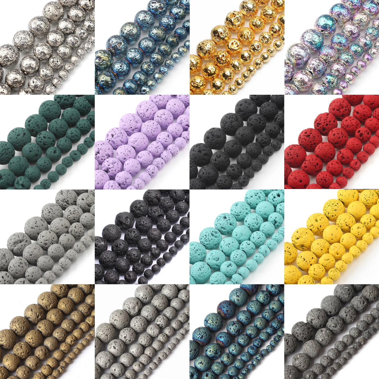 Vulcânico Lava Stone Beads para Fazer Jóias, Pulseira DIY, Preto Natural, Redondo, Escolha o Tamanho, 4mm, 6mm, 8mm, 10mm, 12mm, 15.5 in, Atacado