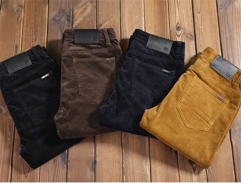 Autumn Winter Men's Casual Corduroy Pants Business Loose Middle-aged Pleated Warm Solid Colour Men Trousers Cotton Slacks