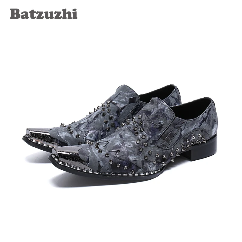 

Batzuzhi Japanese Type Men Shoes Metal Toe Formal Leather Dress Shoes with Rivets Zapatos Hombre Party and Wedding Shoes Men