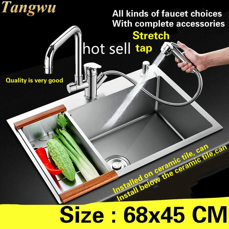

Free shipping standard kitchen sink fashion durable 304 stainless steel hand made single slot hot sell 68x45 CM