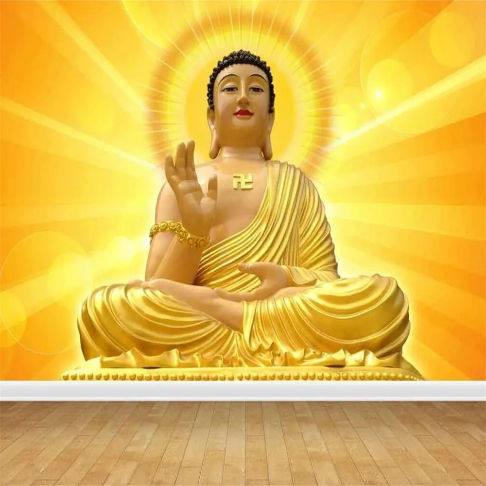 

Milofi Custom 3D Wallpaper Mural Golden Buddha Buddha Shakyamuni Buddha Glare Background Wall Decoration Painting Wallpaper