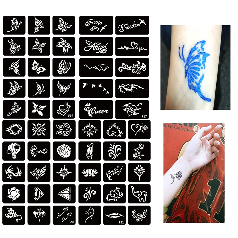 

4 Sheets Henna Tattoo Stencils Set For Women Kids Drawing Template Small Airbrush Glitter Tattoos For Body Paiting